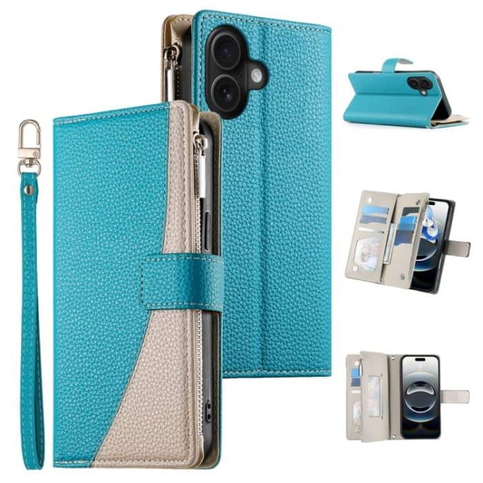 EDA008188901A.jpg Stitching Multi-card Zipper Wallet Leather Phone Case with Short Strap, For iPhone 16e, For iPhone 16 Pro Max, For iPhone 16 Pro, For iPhone 16 Plus – Bild 1
