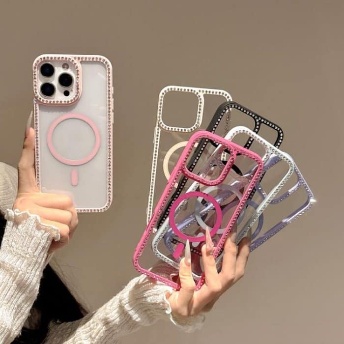 Large Lens Hole Rhinestone Frame MagSafe Phone Case, For iPhone 14 Plus, For iPhone 14, For iPhone 14 Pro, For iPhone 14 Pro Max – Bild 3