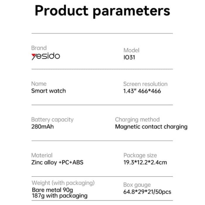 Yesido IO31 1.43 inch AMOLED Screen Smart Watch Support BT Call / Heart Rate, IO31 – Bild 12