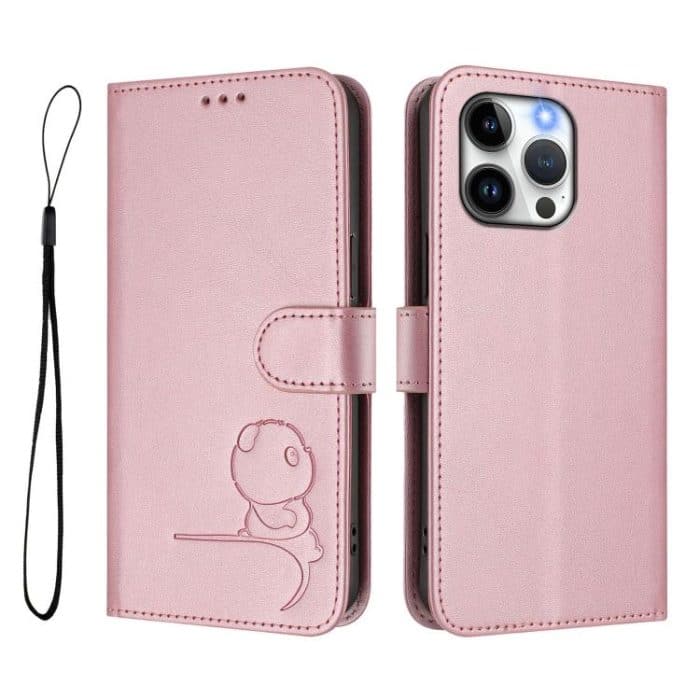 Litter Panda Embossing RFID Leather Phone Case with Lanyard, For iPhone 16, For iPhone 15 Pro Max, For iPhone 15 Pro, For iPhone 15 Plus – Bild 2