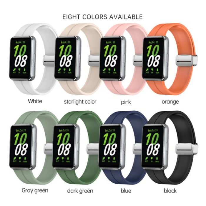 Magnetic Fold Silver Buckle Silicone Watch Band, For Samsung Galaxy Fit 3 – Bild 3