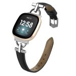 D Metal Genuine Leather Watch Band, For Fitbit Versa 3 / 4 / Sense 2