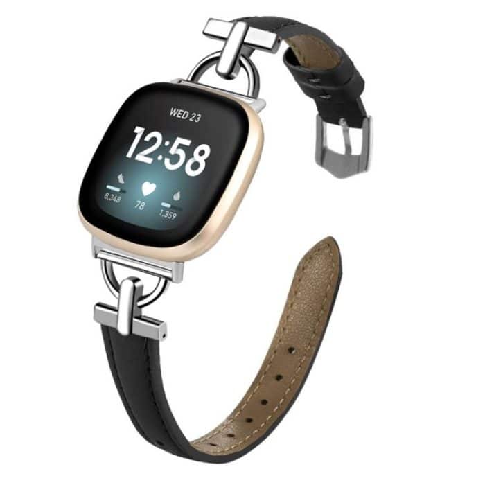 D Metal Genuine Leather Watch Band, For Fitbit Versa 3 / 4 / Sense 2 – Bild 1