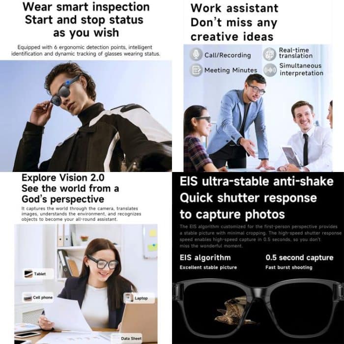 L801 Smart Glasses with 8MP HD Camera Video Recording WiFi Transmission Al Smart Voice Assistant Smart Wearable Headset – Bild 4