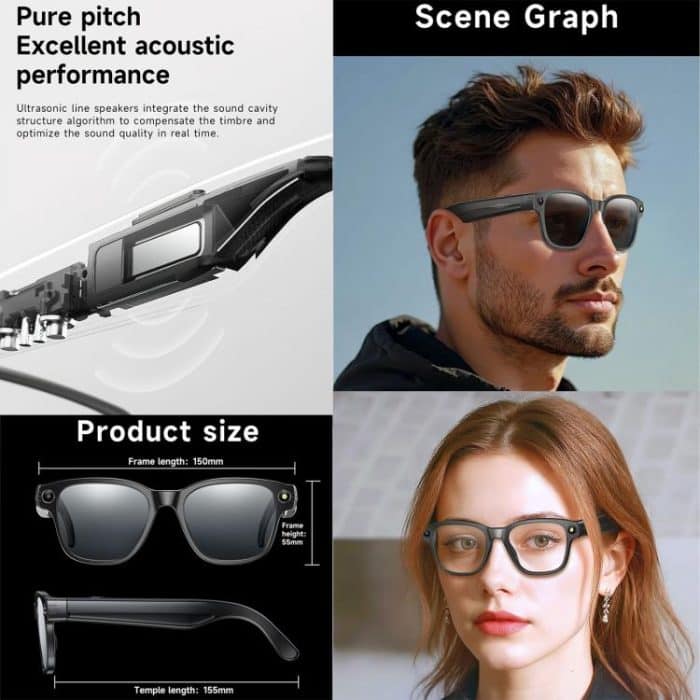 L801 Smart Glasses with 8MP HD Camera Video Recording WiFi Transmission Al Smart Voice Assistant Smart Wearable Headset – Bild 6