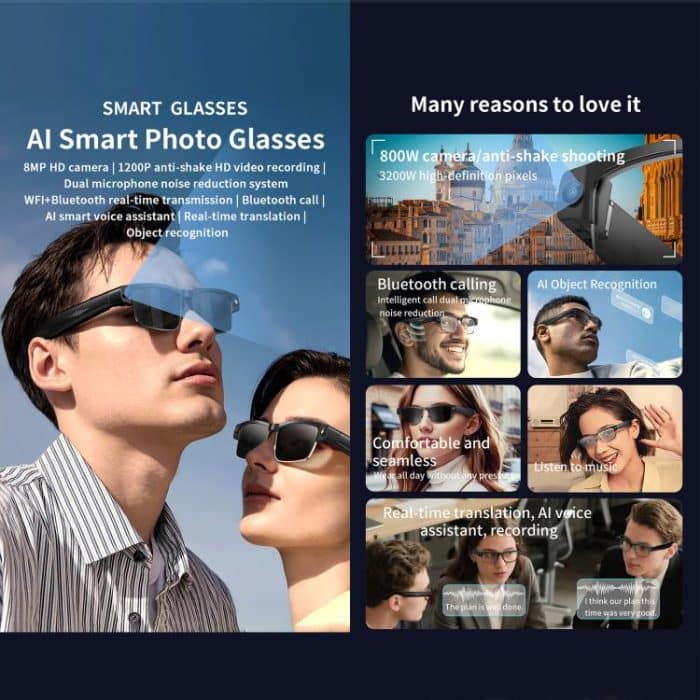 L802 Smart Glasses with 8MP HD Camera Video Recording WiFi Transmission Al Smart Voice Assistant Smart Wearable Headset – Bild 2