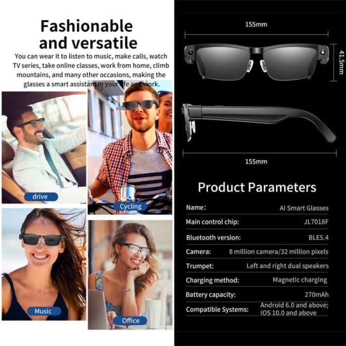L802 Smart Glasses with 8MP HD Camera Video Recording WiFi Transmission Al Smart Voice Assistant Smart Wearable Headset – Bild 8