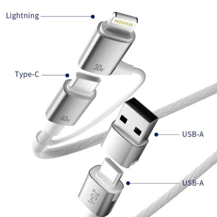 ZGA CB10 60W USB/Type-C to 8 Pin/Type-C 4 in 1 Fast Charging Data Cable, Length: 1.2m – Bild 6