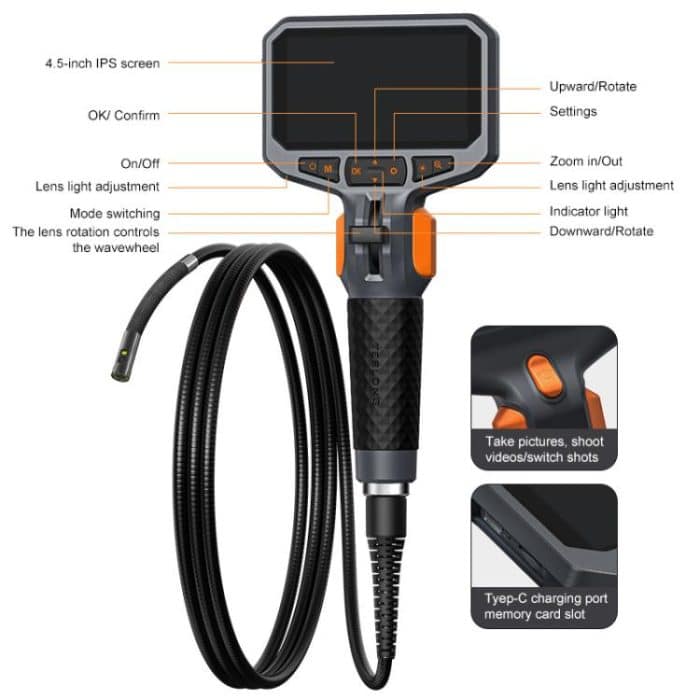 TESLONG TD450S 4.5 Inch Screen 210 Degree Bendable Industrial Endoscope 1.55m Length, 8.5mm Single Lens, 8.5mm Dual Lens – Bild 2