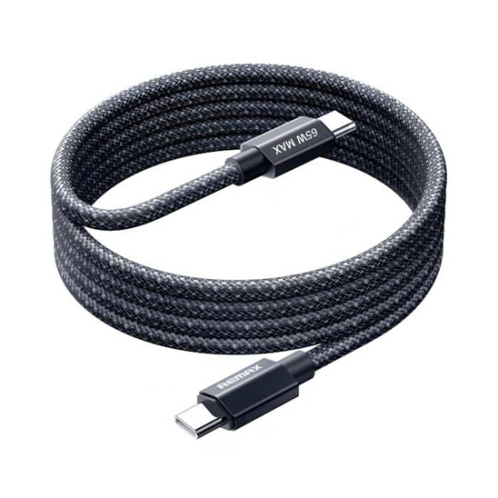 EDA008395501A.jpg REMAX CB01 PD65W Type-C to Type-C Aluminum Alloy Braided Fast Charging Data Cable with LED Light, Length: 1.2m – Bild 1