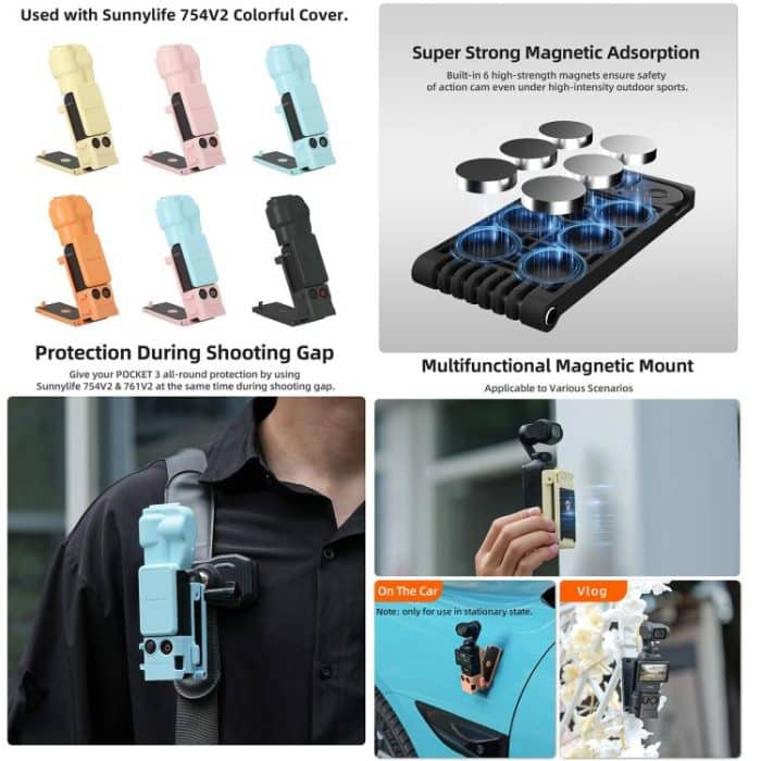 Sunnylife Magnetic Mount 1/4 Adapter Cold Shoe Tabletop Base Bracket Angles Adjustable Multi Expansion Mount, For DJI OSMO Pocket 3 – Bild 4