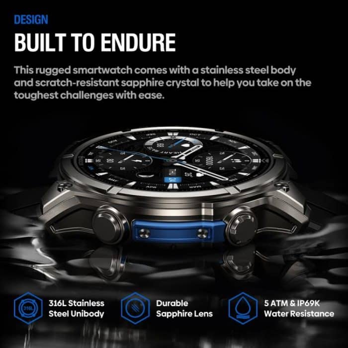 Zeblaze Vibe 8 Rugged Outdoor Smart Watch 1.43 inch Screen 5 ATM & IP69K Built-in Flashlight – Bild 2