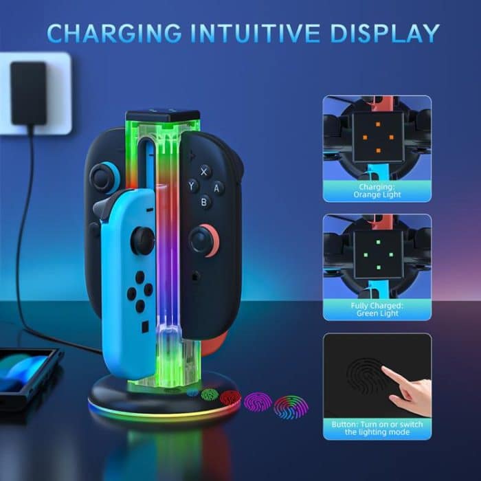 JYS NS2318 4 in 1 Game Controller Charging Dock with RGB Light, For Nintendo Switch 1 / 2, JYS-NS2318 – Bild 6