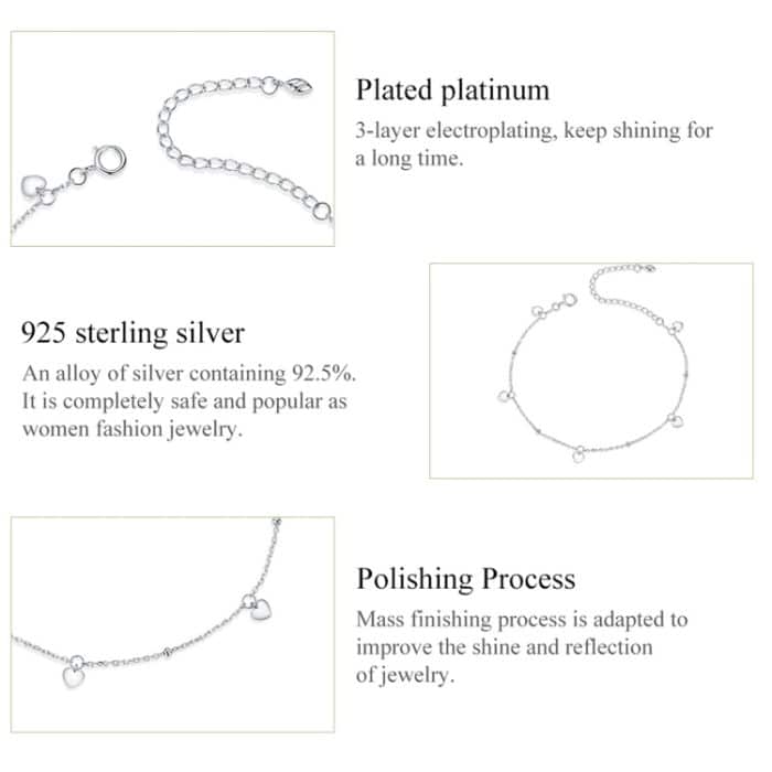 S925 Sterling Silber platiniert Hohlherz Armband – Bild 5