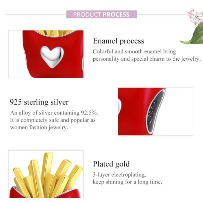 S925 Sterling Silber Delicious Fries Lebensmittel Perlen DIY Armband Halskette Zubehör – Bild 5