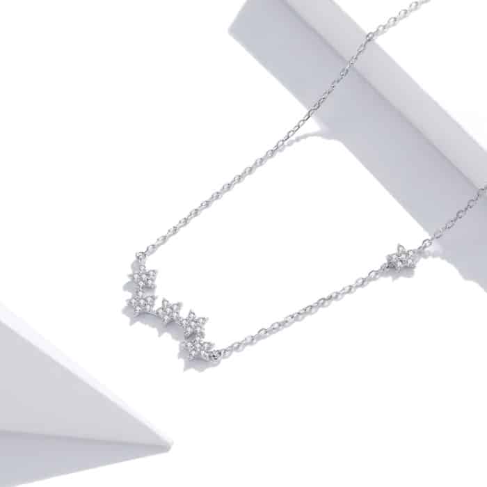 S925 Sterling Silber Brilliant Stars Frauen Nacklace Schmuck – Bild 3
