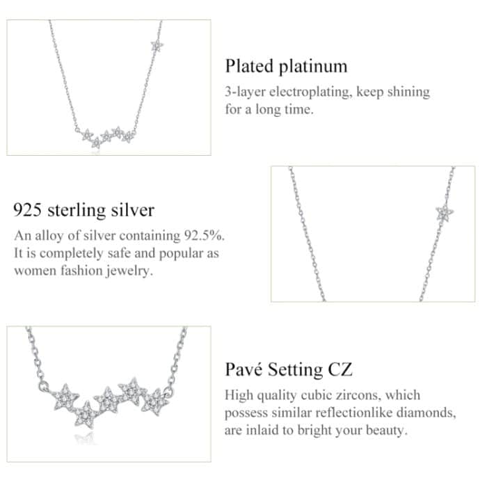 S925 Sterling Silber Brilliant Stars Frauen Nacklace Schmuck – Bild 5
