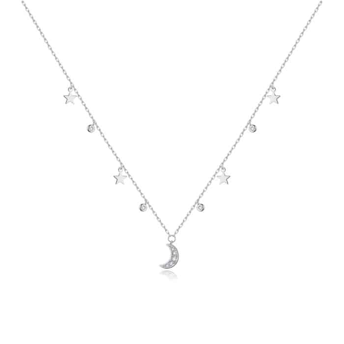S925 Sterling Silber Dream Star Moon Zirkon Frauen Nacklace Schmuck – Bild 1