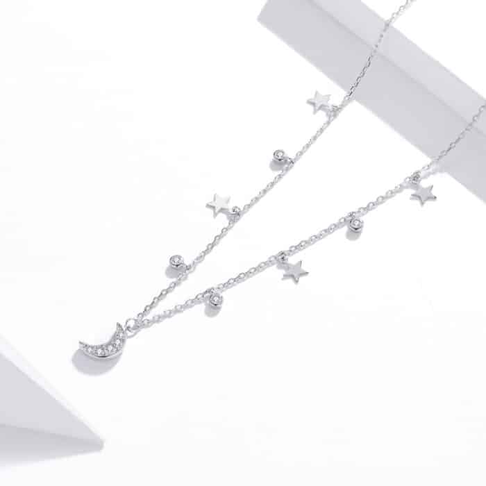S925 Sterling Silber Dream Star Moon Zirkon Frauen Nacklace Schmuck – Bild 2
