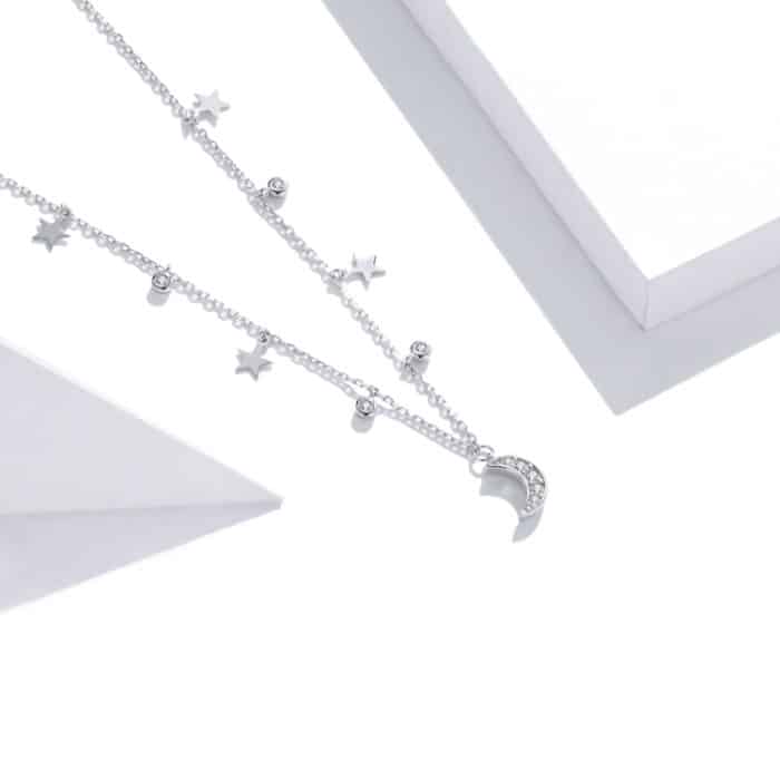 S925 Sterling Silber Dream Star Moon Zirkon Frauen Nacklace Schmuck – Bild 3