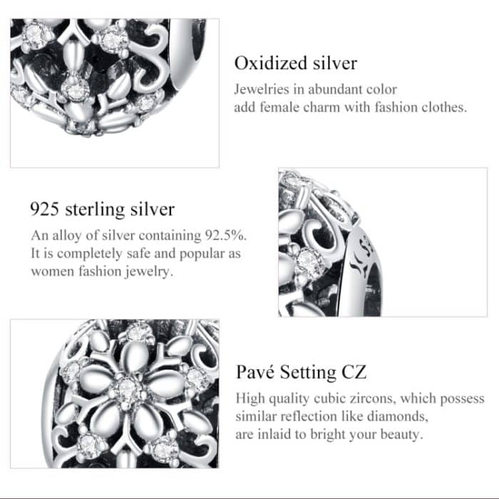 S925 Sterling Silber hohle Schneeflocke Perlen DIY Armband Halskette Zubehör – Bild 5