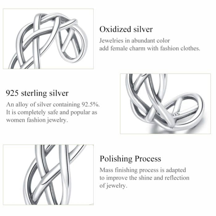 S925 Sterling Silber gewebte Textur hohle Frauen offenen Ring – Bild 6