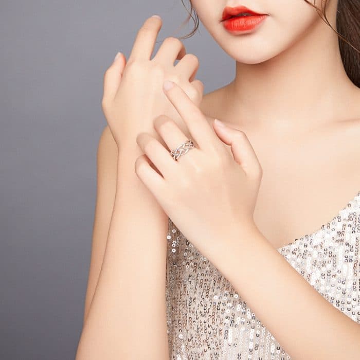 S925 Sterling Silber gewebte Textur hohle Frauen offenen Ring – Bild 8