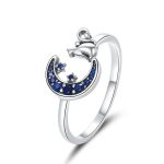 S925 Sterling Silber Moon Cat Frauen Open Ring