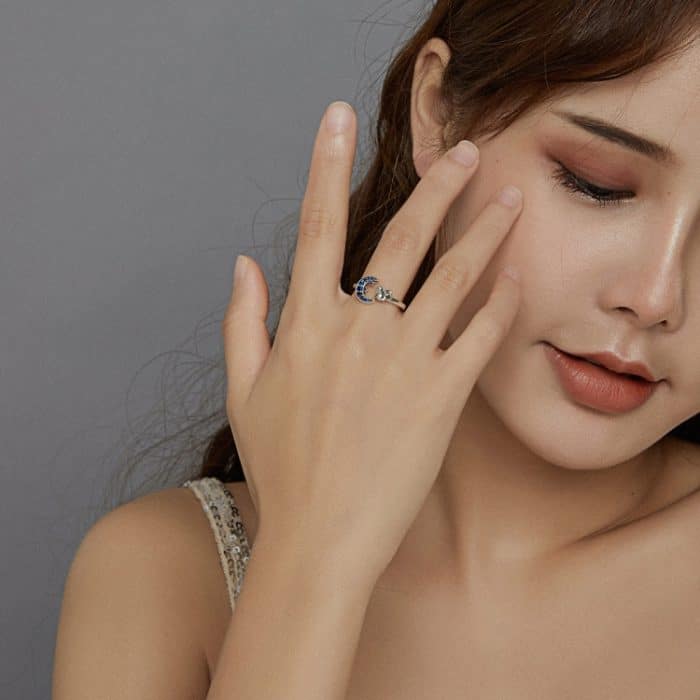 S925 Sterling Silber Moon Cat Frauen Open Ring – Bild 7