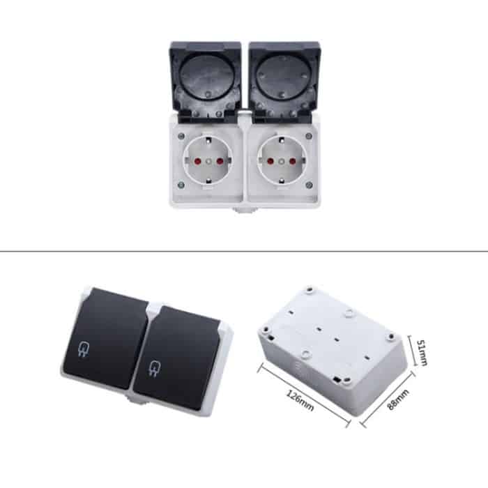 IP44 wasserdichte Doppel-Anschluss Buchse mit Klappdeckel, EU-Stecker – Bild 2