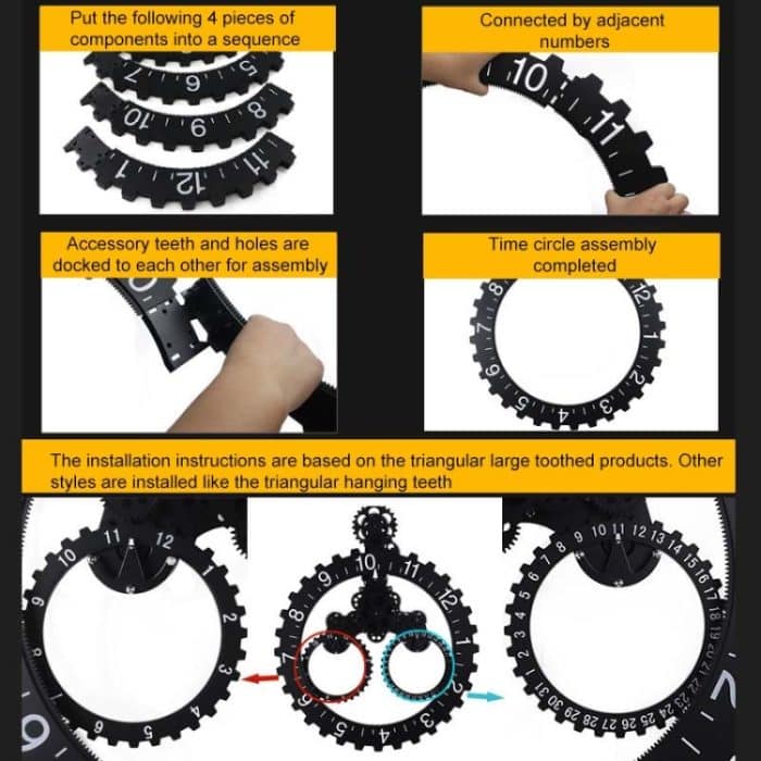 Startseite Einfache dreieckige mechanische Zahnräder-Wanduhr im europäischen Stil, Black, Silver – Bild 6