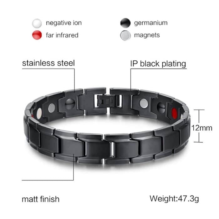 Europa und Amerika Stil Mode Männer Schmuck Edelstahl + Schwarz Überzug Magnetic Health Armband, Größe: 12mm * 22cm (Schwarz) – Bild 5