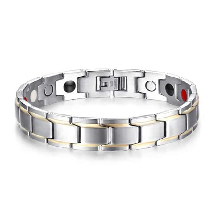 Europa und Amerika Stil Mode Männer Schmuck Edelstahl + Goldbeschichtung Magnetic Health Armband, Größe: 12mm * 22cm (Stahl + Silber) – Bild 1