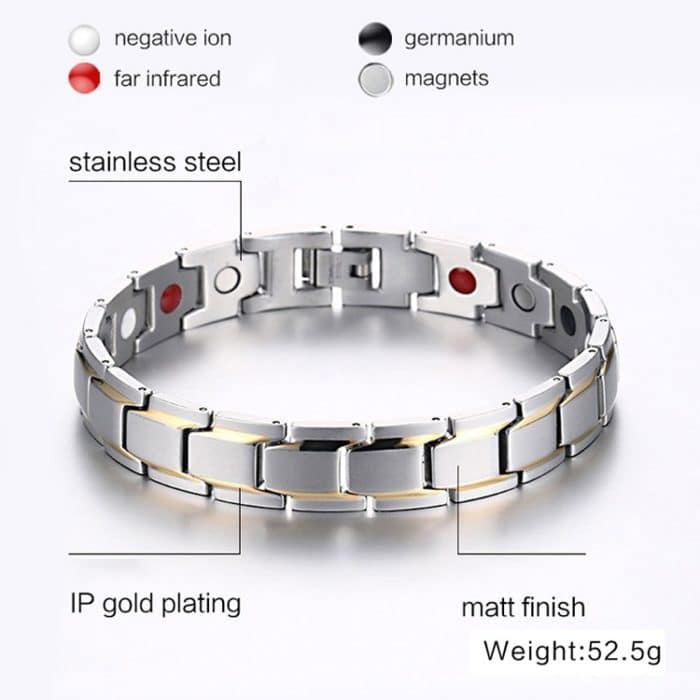 Europa und Amerika Stil Mode Männer Schmuck Edelstahl + Goldbeschichtung Magnetic Health Armband, Größe: 12mm * 22cm (Stahl + Silber) – Bild 5