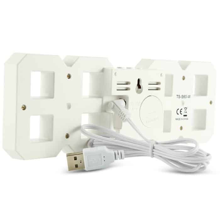 Multifunktionaler großer 3D-LED-Digital-Wandwecker mit Schlummerfunktion, 12/24-Stunden-Anzeige für Zuhause, Küche, Büro, DC 5 V, CE-zertifiziert, White Body Green Characters, White Body Blue Characters, White Body Red Characters... – Bild 4