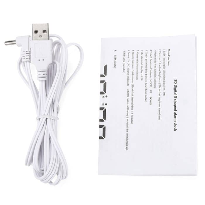 Multifunktionaler großer 3D-LED-Digital-Wandwecker mit Schlummerfunktion, 12/24-Stunden-Anzeige für Zuhause, Küche, Büro, DC 5 V, CE-zertifiziert, White Body Green Characters, White Body Blue Characters, White Body Red Characters... – Bild 7