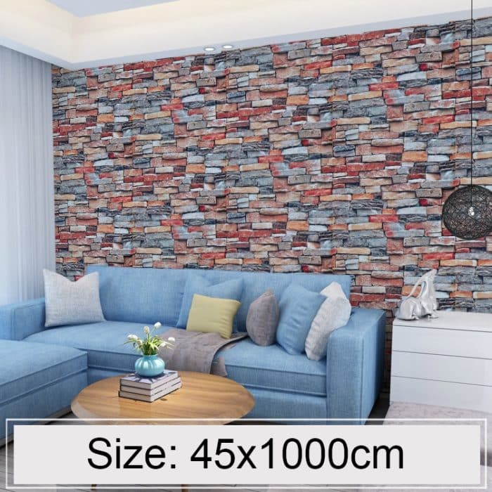 Kreative 3D-Farbe Stein Ziegel Dekoration Tapetenaufkleber Schlafzimmer Wohnzimmer Wand Wasserdichte Tapetenrolle, Größe: 45 x 1000 cm – Bild 4