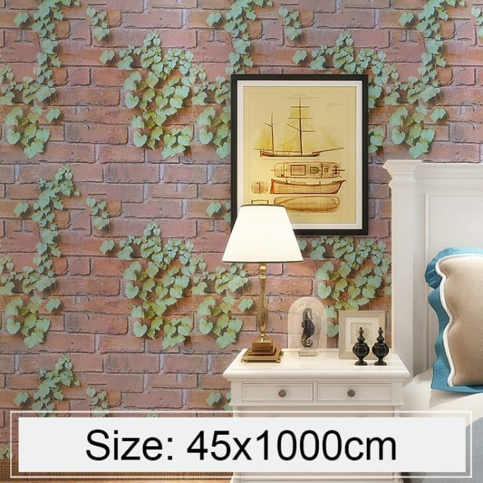 Kreative 3D Parthenocissus Stein Ziegel Dekoration Tapetenaufkleber Schlafzimmer Wohnzimmer Wand Wasserdichte Tapetenrolle, Größe: 45 x 1000cm – Bild 1