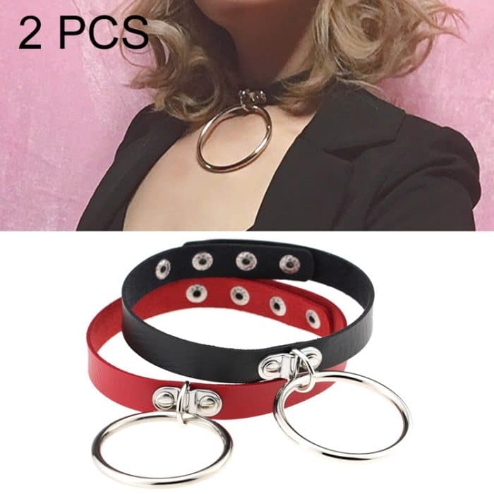2 PCS Punk O-förmiger Big Ring im europäischen und amerikanischen Stil Beliebte Lederhalskette, zufällige Farblieferung – Bild 1