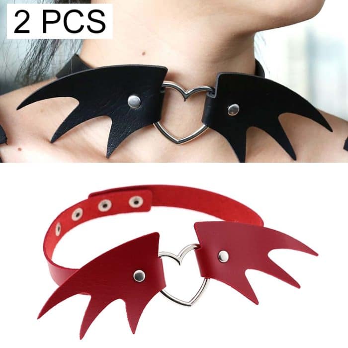 2 PCS European und American Punk Style Fashion Demon Wing Styling Lederhalskettenhalsband, zufällige Farblieferung – Bild 1