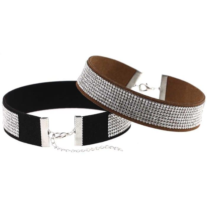 2 PCS europäische und amerikanische beliebte Mode Flanell Diamanten Halskette Kragen, zufällige Farblieferung – Bild 2