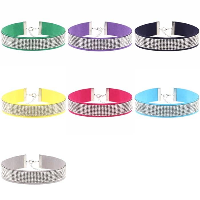 2 PCS europäische und amerikanische beliebte Mode Flanell Diamanten Halskette Kragen, zufällige Farblieferung – Bild 4