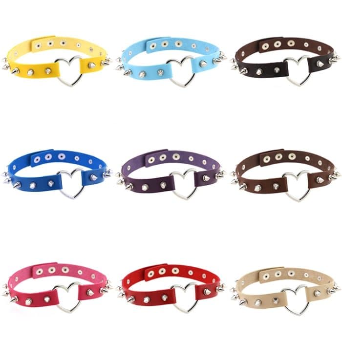 Punk-Stil, modisch, herzförmig, Lederniet-Halsband, zufällige Farblieferung – Bild 3