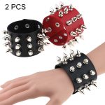 2 PCS europäische und amerikanische Punk-Mode Mode übertrieben konische Spitze 3 Reihen Nieten Lederarmband, zufällige Farblieferung