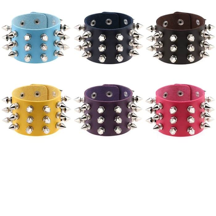 2 PCS europäische und amerikanische Punk-Mode Mode übertrieben konische Spitze 3 Reihen Nieten Lederarmband, zufällige Farblieferung – Bild 3