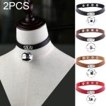 2 Stück japanischer Punk-Stil, Rock-Lederhalsband, Glöckchen-Anhänger, weibliche Schlüsselbein-Halskette, zufällige Farblieferung