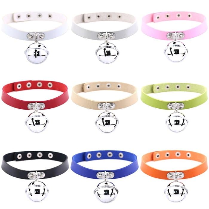 2 Stück japanischer Punk-Stil, Rock-Lederhalsband, Glöckchen-Anhänger, weibliche Schlüsselbein-Halskette, zufällige Farblieferung – Bild 2