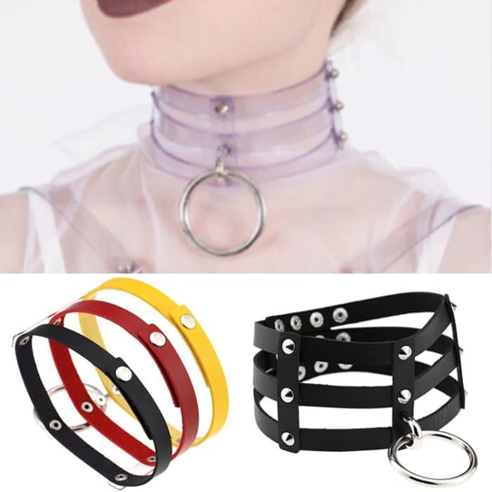 Harajuku Mode Punk Gothic Nieten Kragen Hand 3-reihen Caged Leder Kragen Halskette – Bild 3