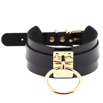 Europäische und amerikanische Harajuku-PU-Leder-Gold-Einzelring-Kragen-breite Street-Snap-Nachtclub-O-förmige Halsband-Halskette