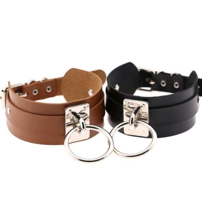 Europäische und amerikanische Harajuku-PU-Leder-Silber-Einzelring-Kragen-breite Street-Snap-Nachtclub-O-förmige Halsband-Halskette – Bild 2